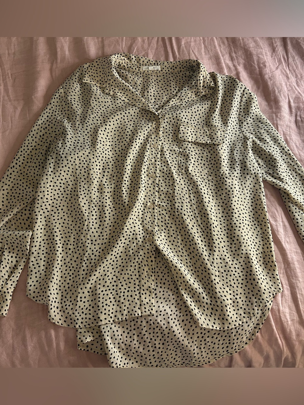 Pleione Cream Polka Dot Button-Up Blouse
